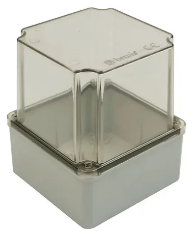 علبة توصيل بلاستيكية 120x120x140 – IP67, غطاء شفاف بالبراغي