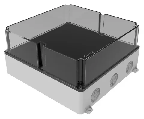 علبة توصيل بلاستيكية 340x340x160 – IP67, غطاء شفاف بالبراغي