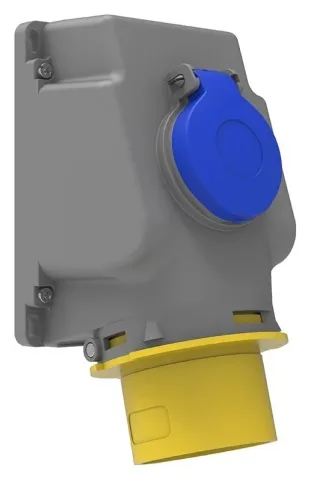 Вилка настенная с дополнительной встраиваемой розеткой, наклон 90° CEE 32A 3P IP44