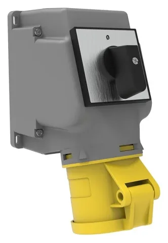 Base de superficie con interruptor rotativo, inclinada 90° CEE 32A 3P IP44