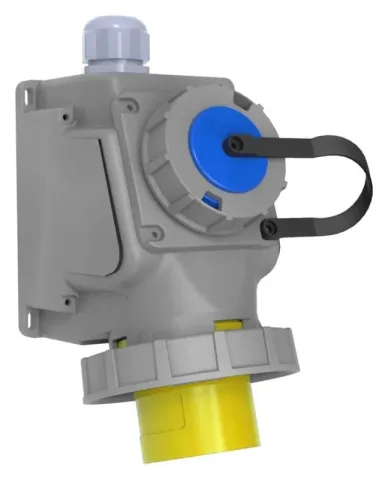 Clavija de superficie con base de empotrar adicional, inclinada 90° CEE 32A 3P IP67