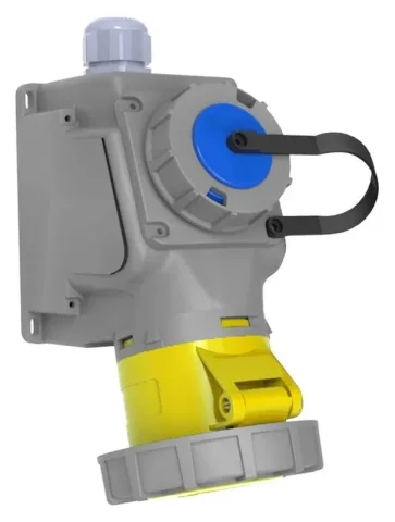 مقبس جداري مع مقبس لوحة إضافي، مائل 90° CEE 32A 3P IP67