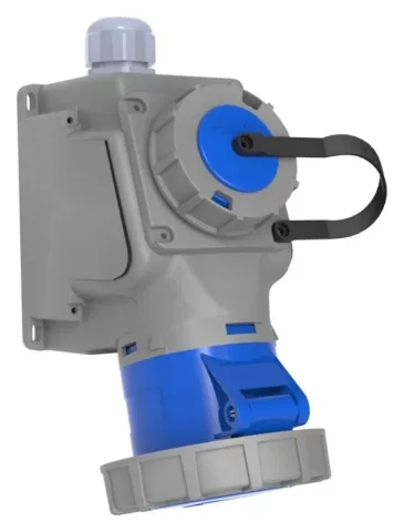 مقبس جداري مع مقبس لوحة إضافي، مائل 90° CEE 32A 3P IP67