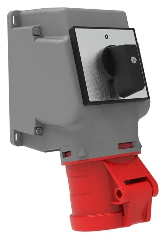 32A 4P IP44 CEE 90° Angled Wall-Mounted Socket with Rotary Switch