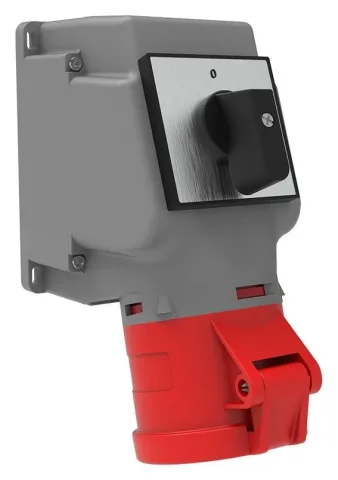 32A 5P IP44 CEE 90° Angled Wall-Mounted Socket with Rotary Switch