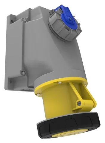 مقبس جداري مع مقبس لوحة إضافي 16A، مائل 90° CEE 63A 3P IP67