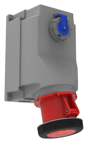 125A 4P IP67 CEE 90° Angled Wall-Mounted Socket with Panel Socket