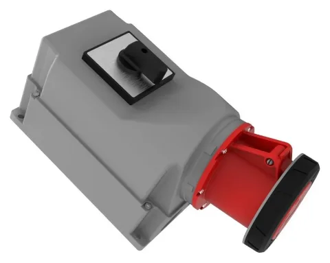 125A 4P IP65 CEE 90° Angled Wall-Mounted Socket with Rotary Switch