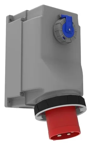 Clavija de superficie con base de empotrar adicional, inclinada 90° CEE 125A 5P IP67