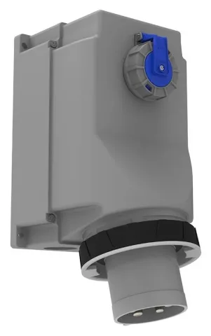 Clavija de superficie con base de empotrar adicional, inclinada 90° CEE 160A 4P IP67