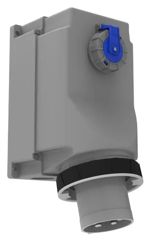 Вилка настенная с дополнительной встраиваемой розеткой, наклон 90° CEE 160A 5P IP67