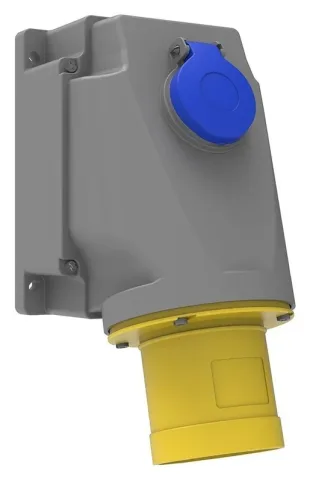 Clavija de superficie con base de empotrar adicional, inclinada 90° (con contacto piloto) CEE 63A 3P IP44