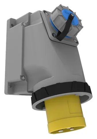Clavija de superficie con base de empotrar adicional 16A, inclinada 90° (con contacto piloto) CEE 63A 3P IP67