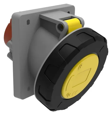 63A 3P IP67 CEE 45° Angled Panel-Mounted Socket (with Pilot Contact)