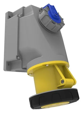 63A 3P IP67 CEE 90° Angled Wall-Mounted Socket with Panel Socket