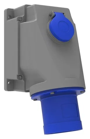 Clavija de superficie con base de empotrar adicional, inclinada 90° (con contacto piloto) CEE 63A 3P IP44