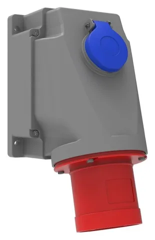 Clavija de superficie con base de empotrar adicional, inclinada 90° (con contacto piloto) CEE 63A 4P IP44