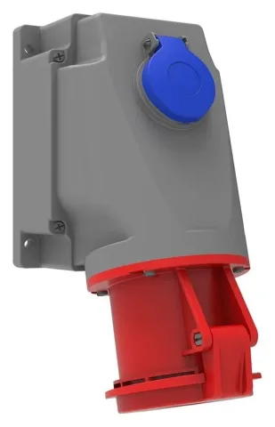 63A 4P IP44 CEE 90° Angled Wall-Mounted Socket with Panel Socket (with Pilot Contact)