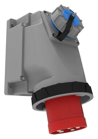 Clavija de superficie con base de empotrar adicional 16A, inclinada 90° (con contacto piloto) CEE 63A 5P IP67