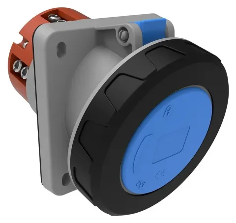 125A 3P IP67 CEE 45° Angled Panel-Mounted Socket (with Pilot Contact)