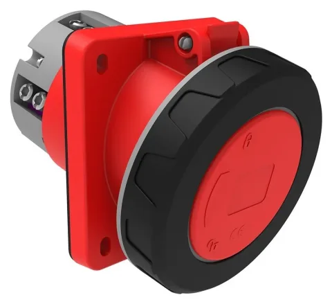 125A 4P IP67 CEE 45° Angled Panel-Mounted Socket (with Pilot Contact)