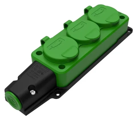 Блок на 3 розетки (зелёный) однофазная 16A IP54