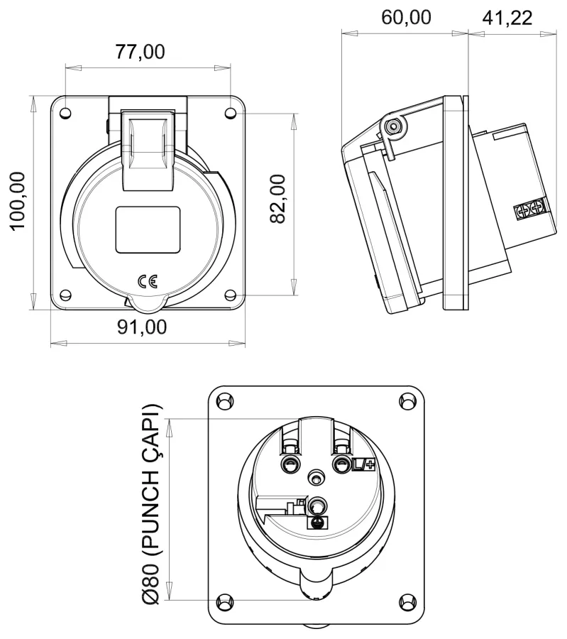 32A 3P IP44 CEE 45° Eğik Makine Prizi – 2