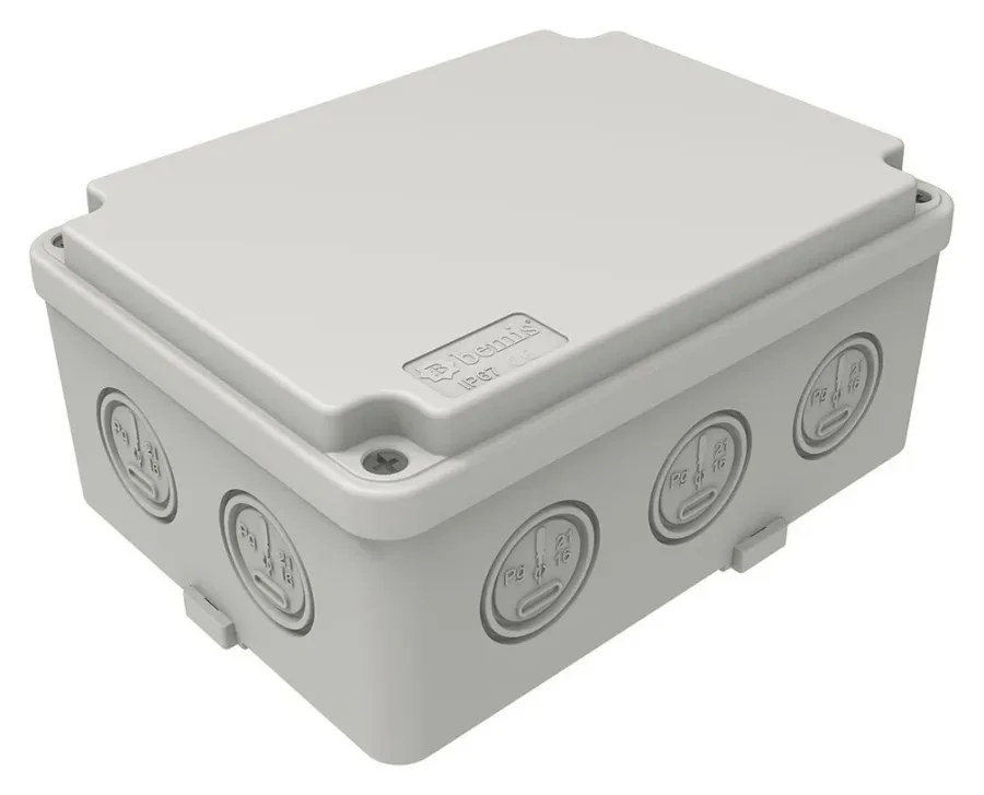 Caja de derivación de plástico 110x150x70 – IP67, tapa opaca atornillada