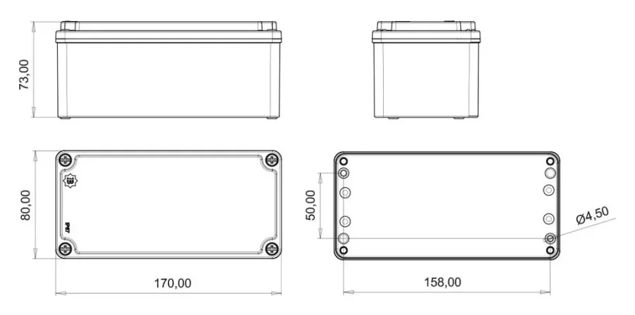 Ex-geschützter Aluminium-Abzweigkasten (80x170x73) – IP67, Aluminiumdeckel – 2