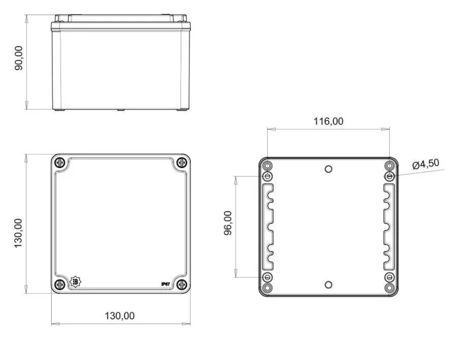 Caja de derivación antideflagrante de aluminio (130x130x90) – IP67, tapa de aluminio – 2