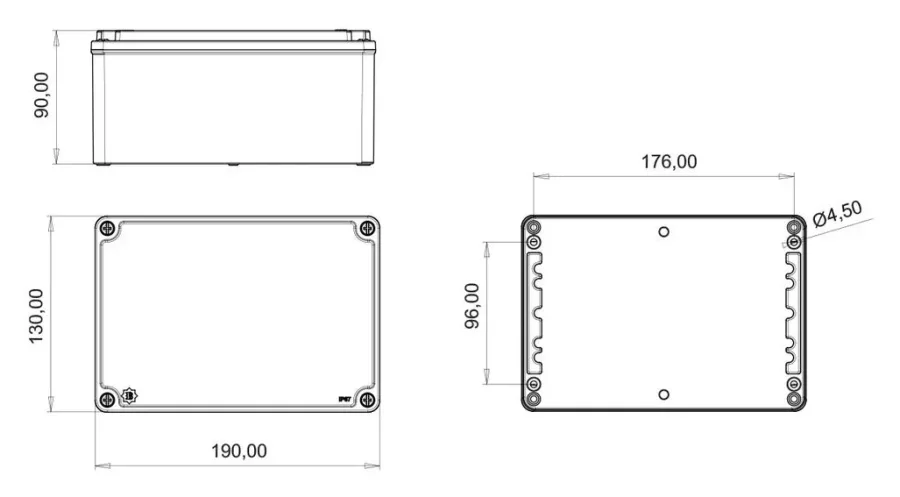 Caja de derivación antideflagrante de aluminio (130x190x90) – IP67, tapa de aluminio – 2