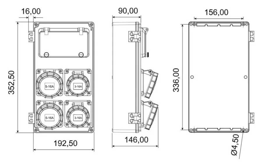 Cuadro combinado de tomas de aluminio – IP67, con tomas – 2