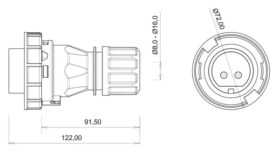 قابس CEE 16A 2P 24V IP67 – 2