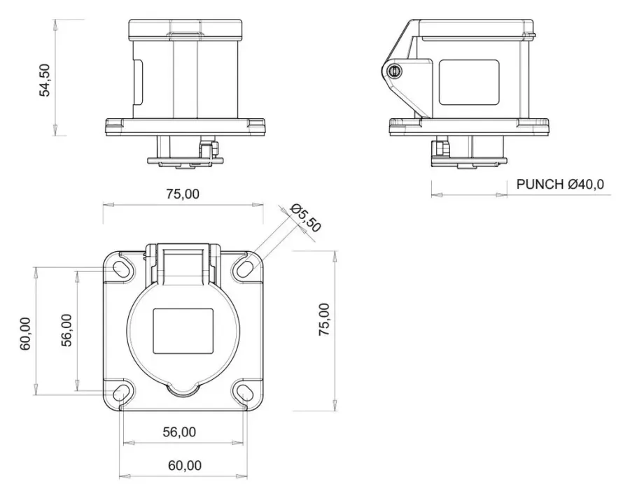 Base de empotrar CEE 16A 3P IP44 – 2
