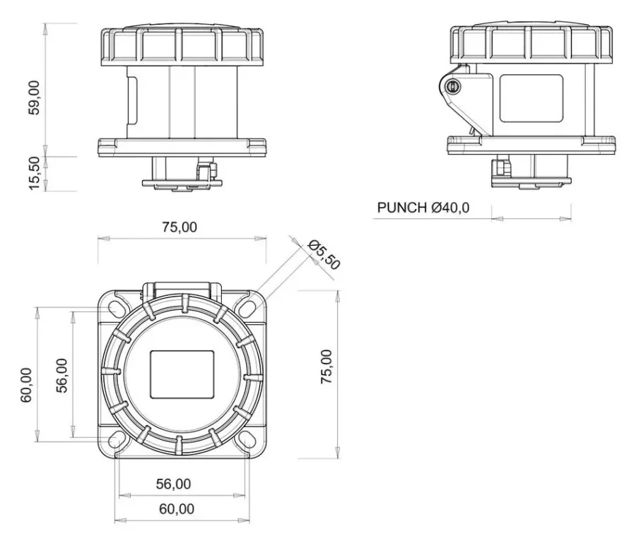 Розетка встраиваемая CEE 16A 3P IP67 – 2