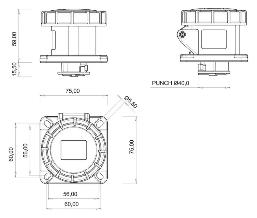 Anbausteckdose CEE 16A 3P IP67 – 2