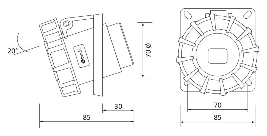 16A 3P IP67 CEE 45° Eğik Makine Prizi – 2