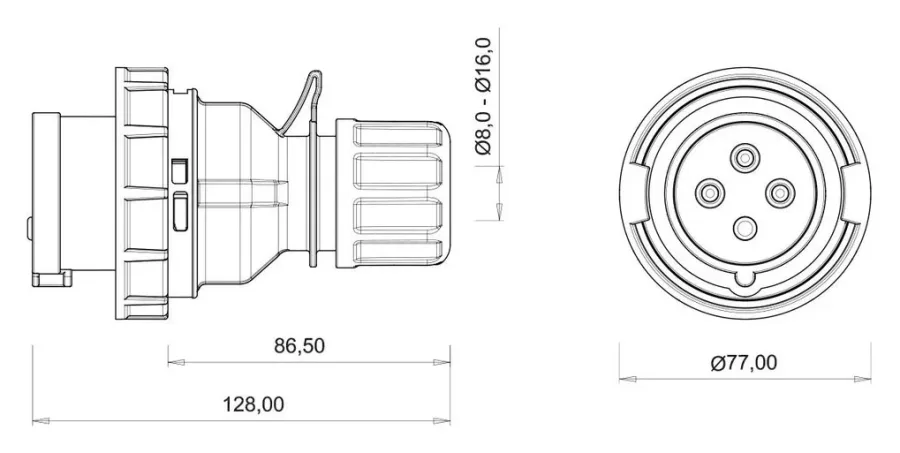 Clavija CEE 16A 4P IP67 – 2
