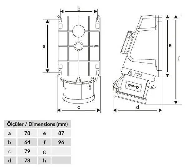 16A 5P IP44 CEE 90° Eğik Pano Prizli Duvar Prizi – 2