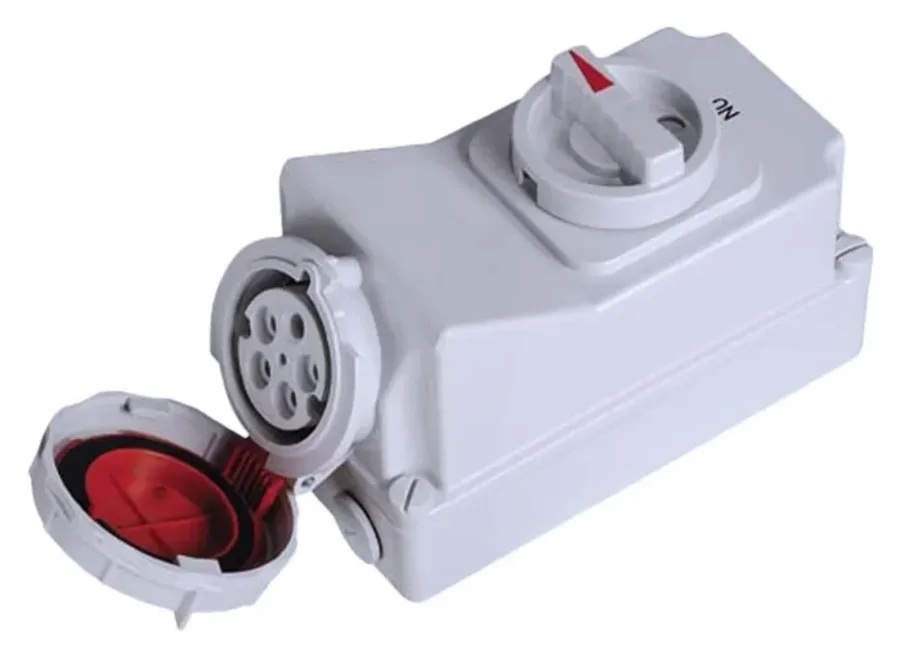 Base de superficie con interruptor y enclavamiento, inclinada 90° CEE 16A 5P IP67