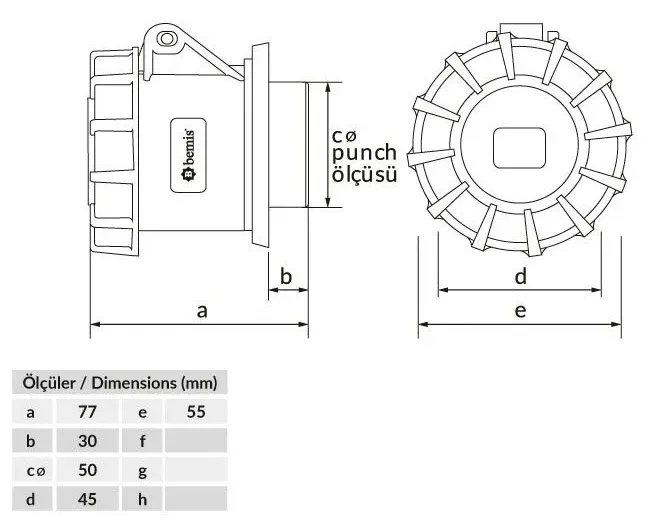 32A 2P 24V IP67 CEE Panel-Mounted Socket (One-Piece) – 2