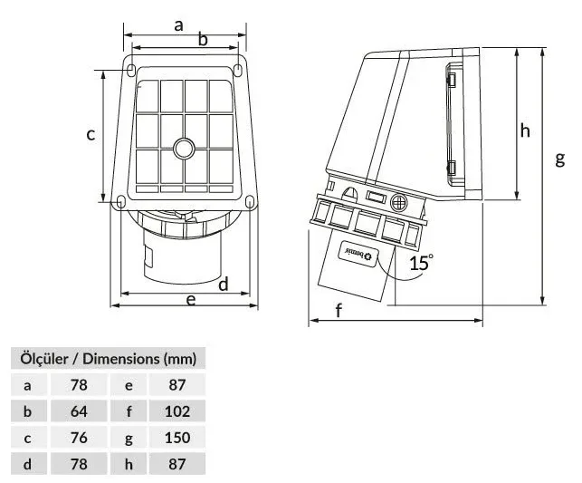 32A 3P 24V IP67 CEE 90° Eğik Duvar Fişi – 2