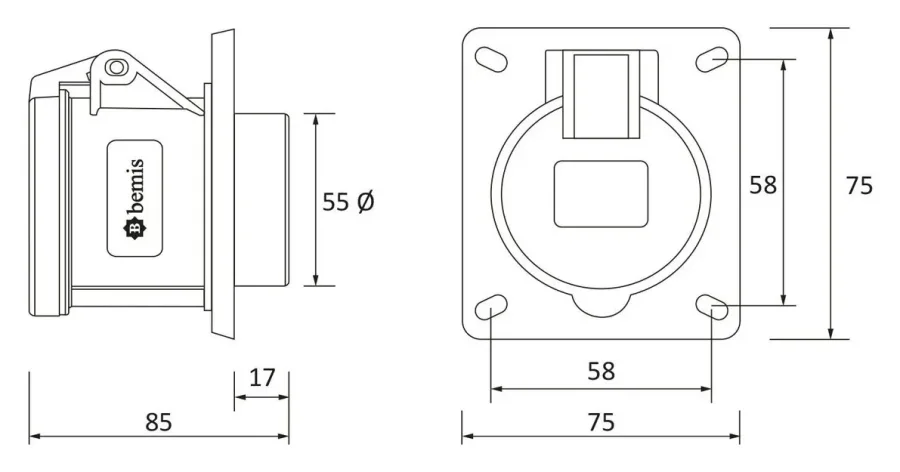 Розетка встраиваемая (75x75) CEE 32A 3P IP44 – 2
