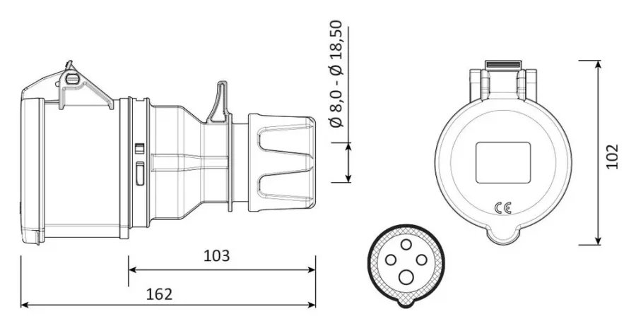 مقبس متنقل CEE 32A 4P IP44 – 2