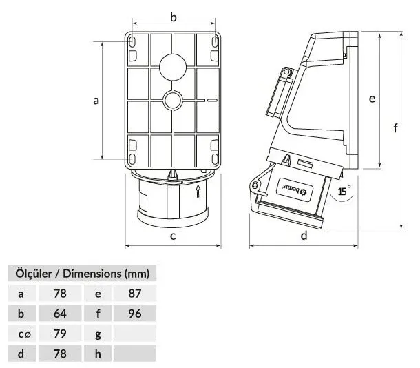 32A 4P IP44 CEE 90° Eğik Pano Prizli Duvar Prizi – 2