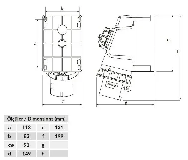 32A 4P IP67 CEE 90° Eğik Makine Prizli Duvar Fişi – 2
