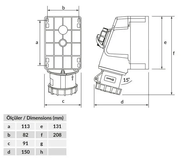 32A 5P IP67 CEE 90° Eğik 16A. Makine Prizli Duvar Prizi – 2