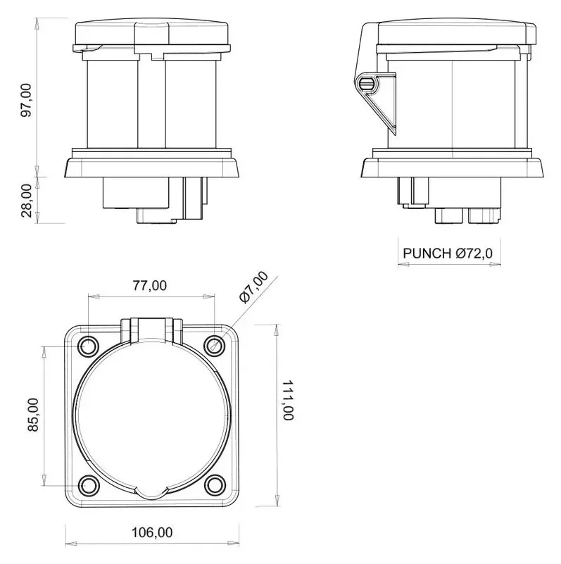 Anbausteckdose CEE 63A 3P IP44 – 2