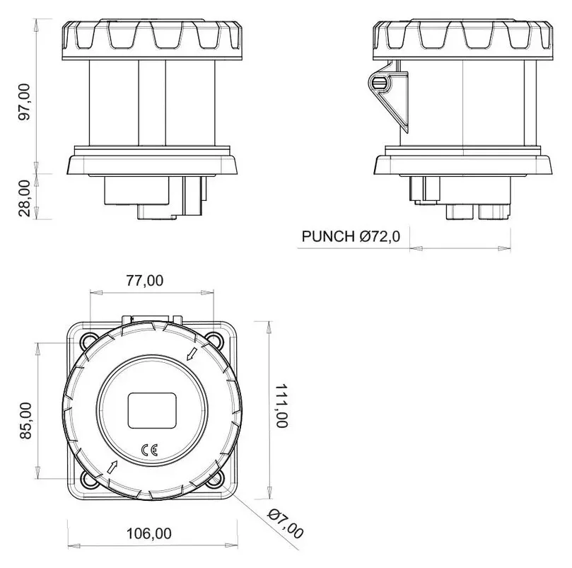 Anbausteckdose CEE 63A 3P IP67 – 2