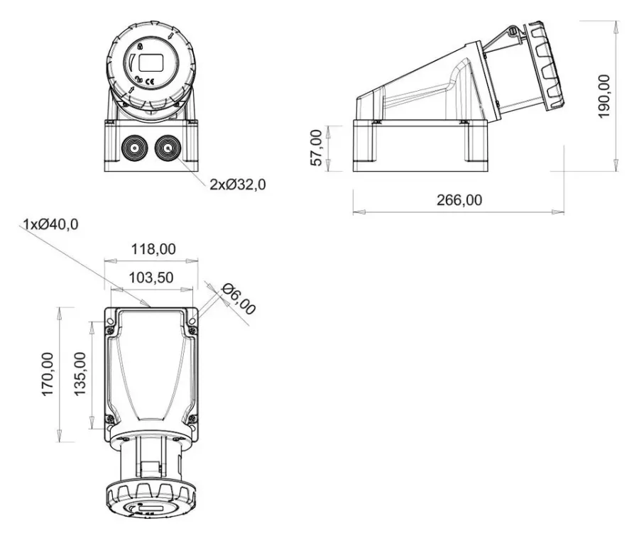مقبس جداري مائل 90° CEE 63A 3P IP67 – 2